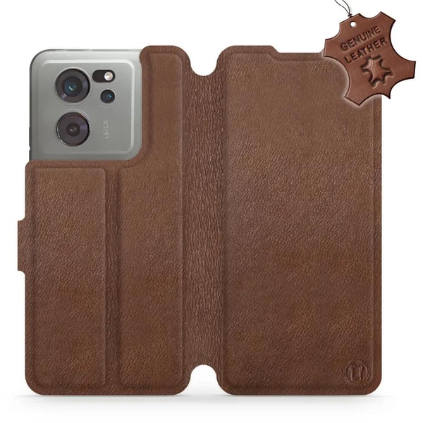 Mobiwear Xiaomi 13T / 13T Pro barna bőr flip tok - L_BRS