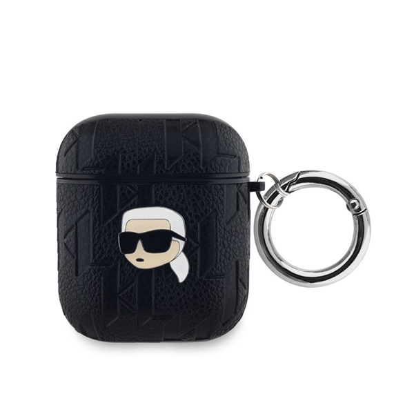 CG MOBILE KARL LAGERFELD PU EMBOSSED KARL HEAD szilikon tok (ütésállóság, karabíner) FEKETE Apple AirPods 1/2 (KLA2PGKIPK)