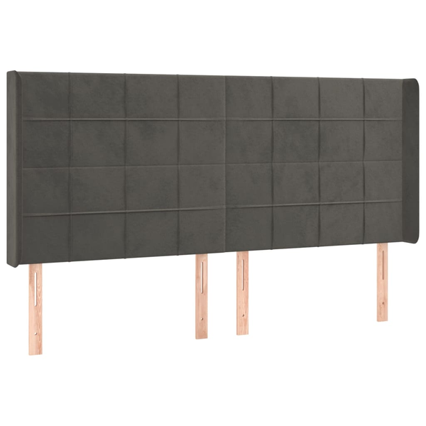 Tăblie de pat cu aripioare gri închis 203x16x118/128 cm catifea