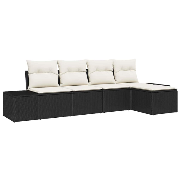 Set de canapele pentru grădină cu pernă 5 pcs Negru, Crem