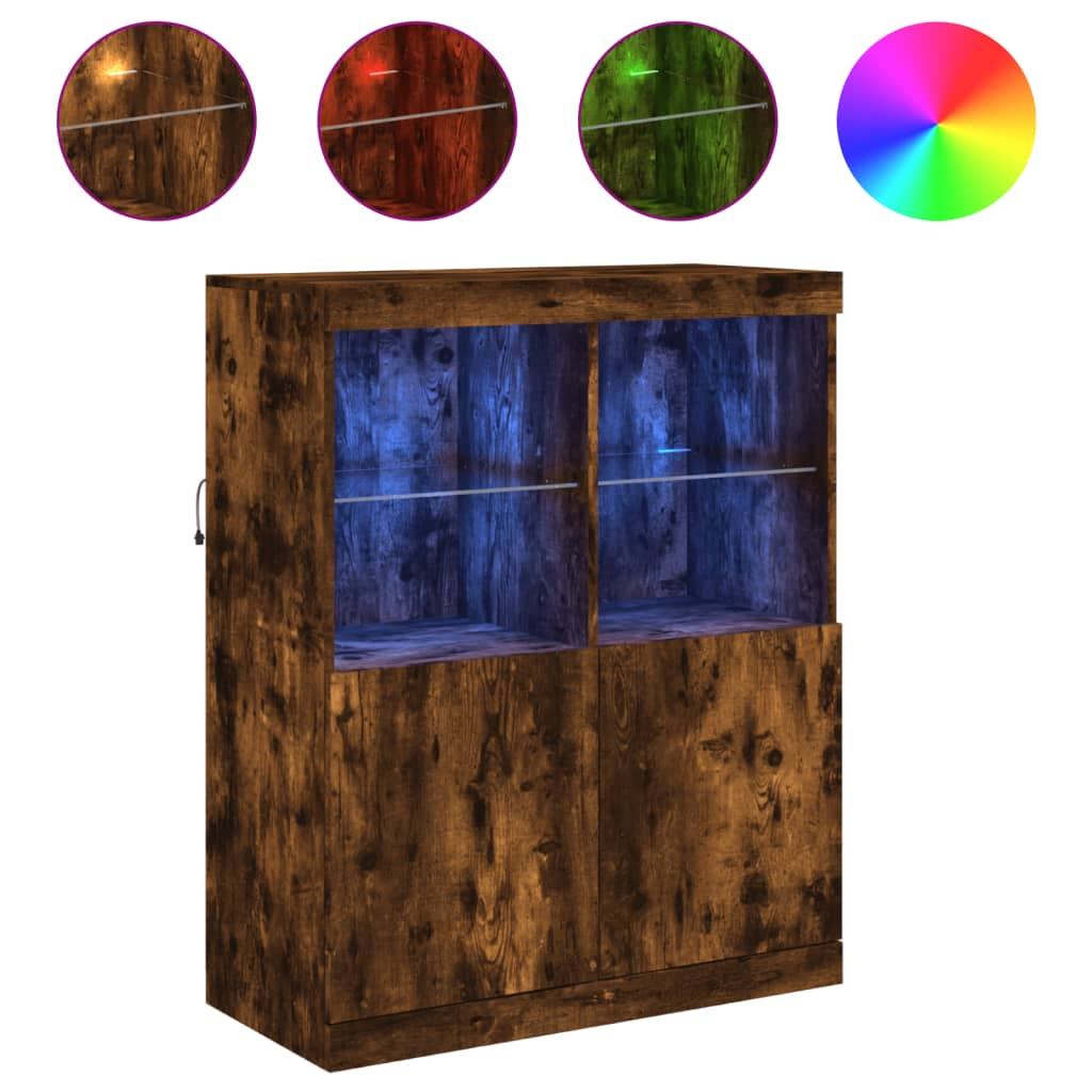 füstös tölgy színű tálalószekrény LED-ekkel 81 x 37 x 100 cm (836676)