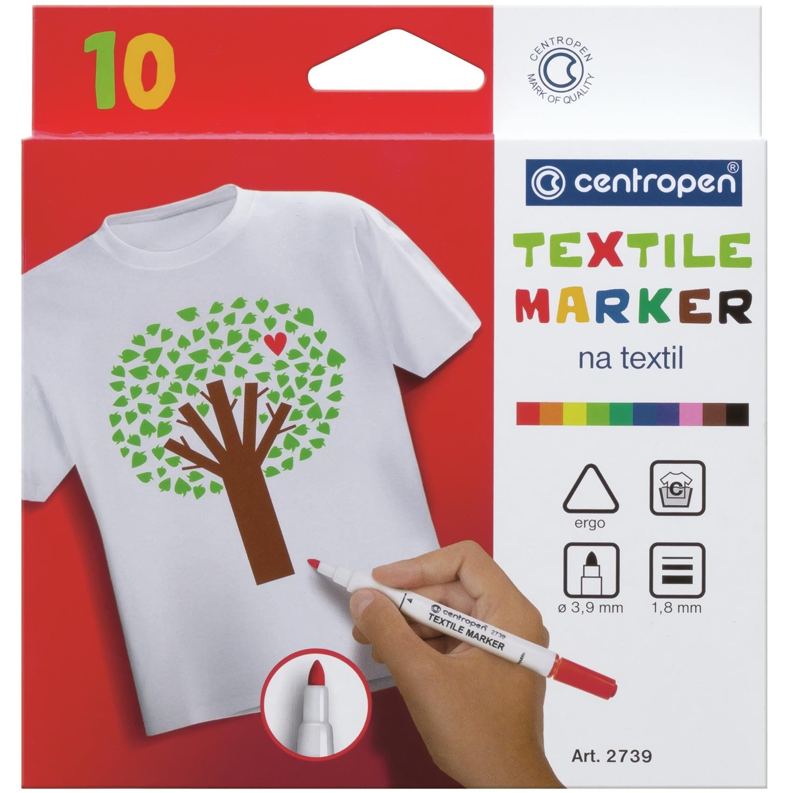 Centropen 2739 Textilmarker, ergo, 10 db a csomagban (8595013632635)