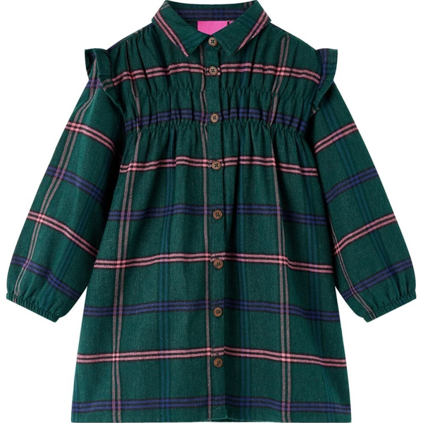 Rochie pentru copii cu mâneci lungi și volane, verde închis, 128