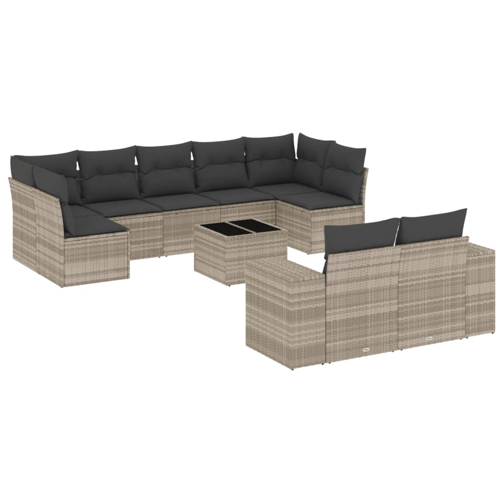 10 részes világosszürke polyrattan kerti ülőgarnitúra párnákkal (3255369)