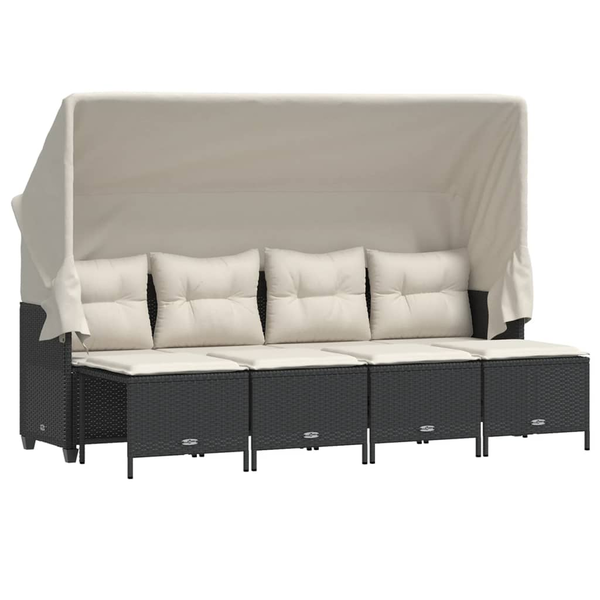 Set mobilier de grădină cu perne, 5 piese, negru, poliratan