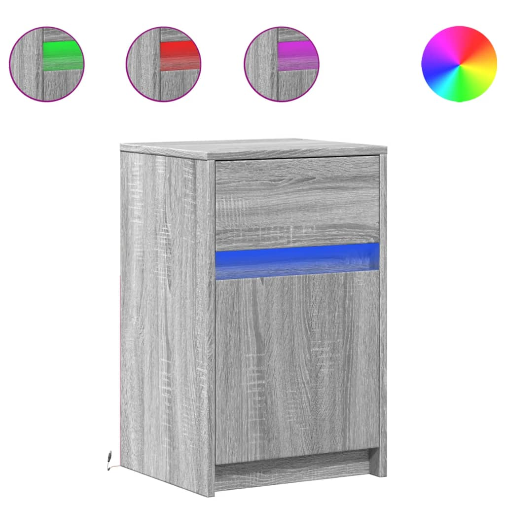 szürke sonoma színű szerelt fa éjjeliszekrény LED-fényekkel (852008)