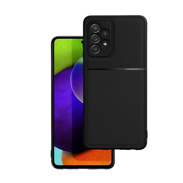 Műanyag telefonvédő (szilikon keret, közepesen ütésálló, beépített fémlemez, bőr hatású hátlap, csíkos minta) FEKETE [Samsung Galaxy A33 5G (SM-A336)] (5996591151465)