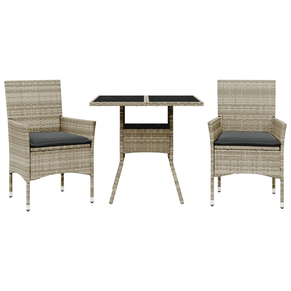 3 részes szürke polyrattan/üveg kerti étkezőgarnitúra párnával (3278611)