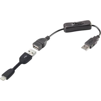 Renkforce USB 2.0 Csatlakozókábel [1x USB 2.0 dugó, A típus - 1x Apple Dock dugó Lightning] 30.00 cm Fekete Be-/kikapcsolóval, Aranyozatt érintkező