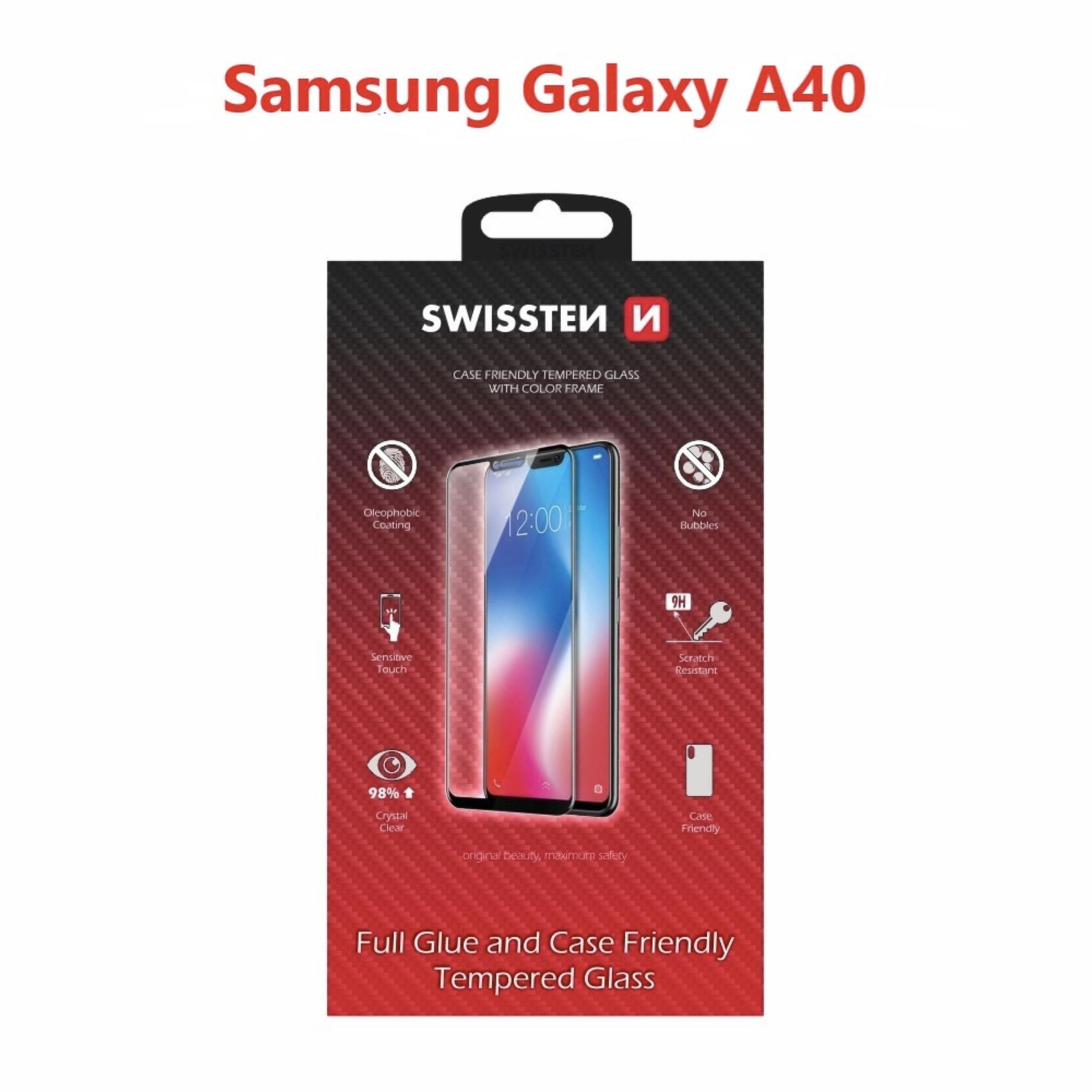 Swissten Case Friendly Samsung Galaxy A40 üvegfólia - fekete (54501702)
