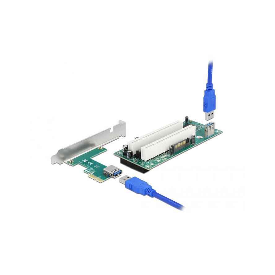 Delock 90066 2xPCI 32 Bit 60cm-es USB kábel csatlakozású PCI Express x1 Riser kártya (90066)