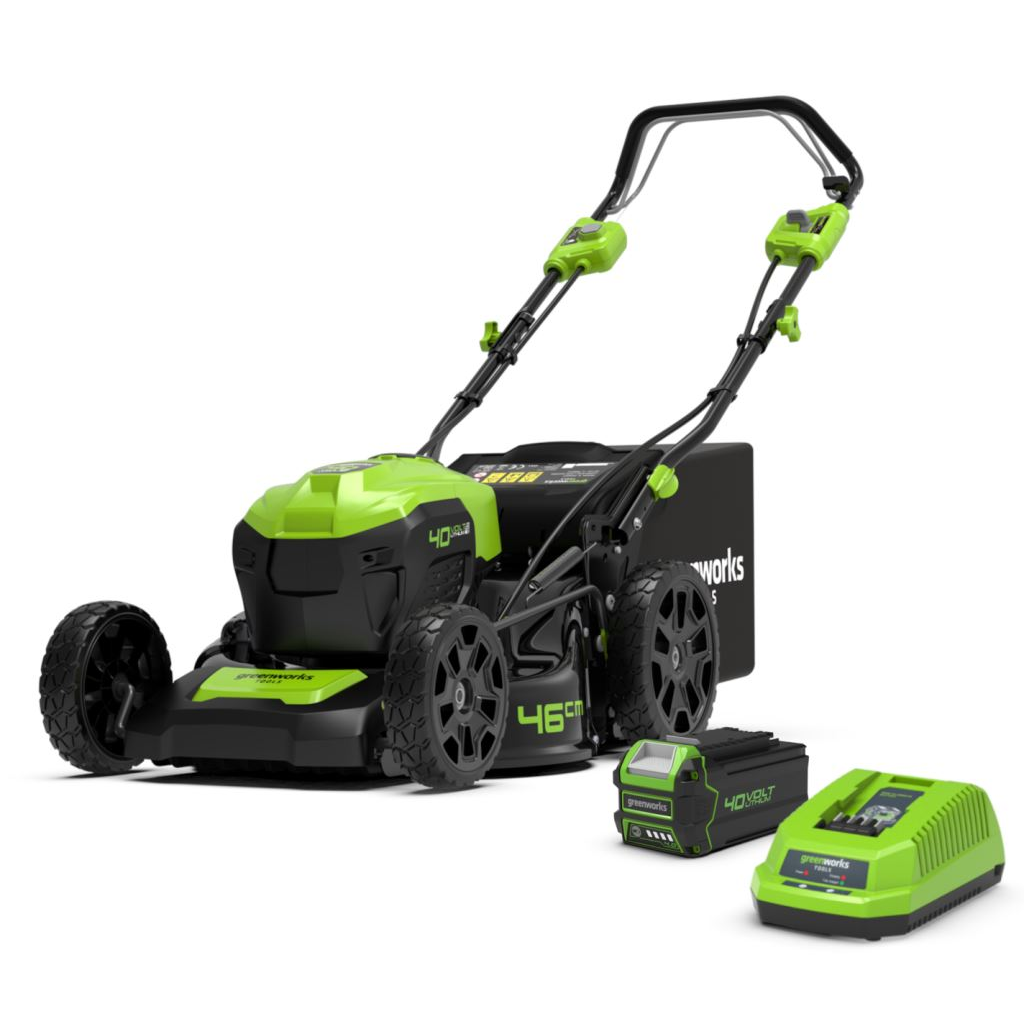 Greenworks GD40LM46SPK4 akkumulátoros fűnyíró, fűgyűjtős, önjáró 4v 46 cm dual port (2506807UB-GW) (2506807UB-GW)