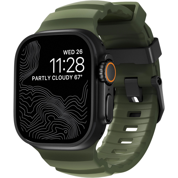 Каишка NOMAD Rocky Point, Гумена, съвместима с Apple Watch 4/5/6/7/8/9/10/SE/Ultra1/2 42/44/45/46/49mm Forest/Black