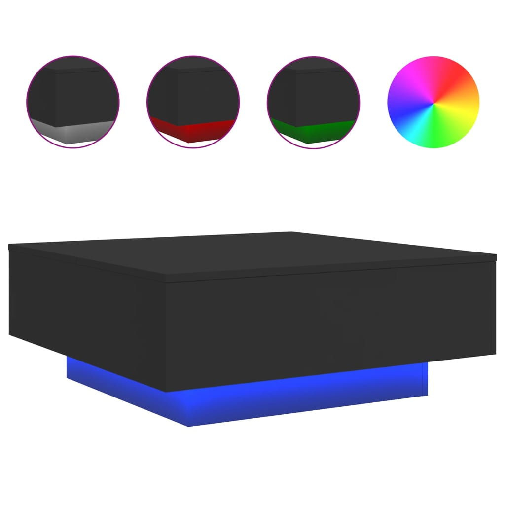 fekete dohányzóasztal LED-lámpákkal 80 x 80 x 31 cm (836589)