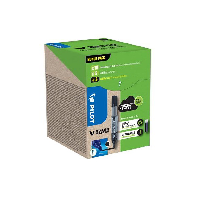 Pilot V-Board Master Táblamarker+betét - 2,3mm / Fekete (20db/csomag) (WBMA-B+WBS-B-S10-BG)