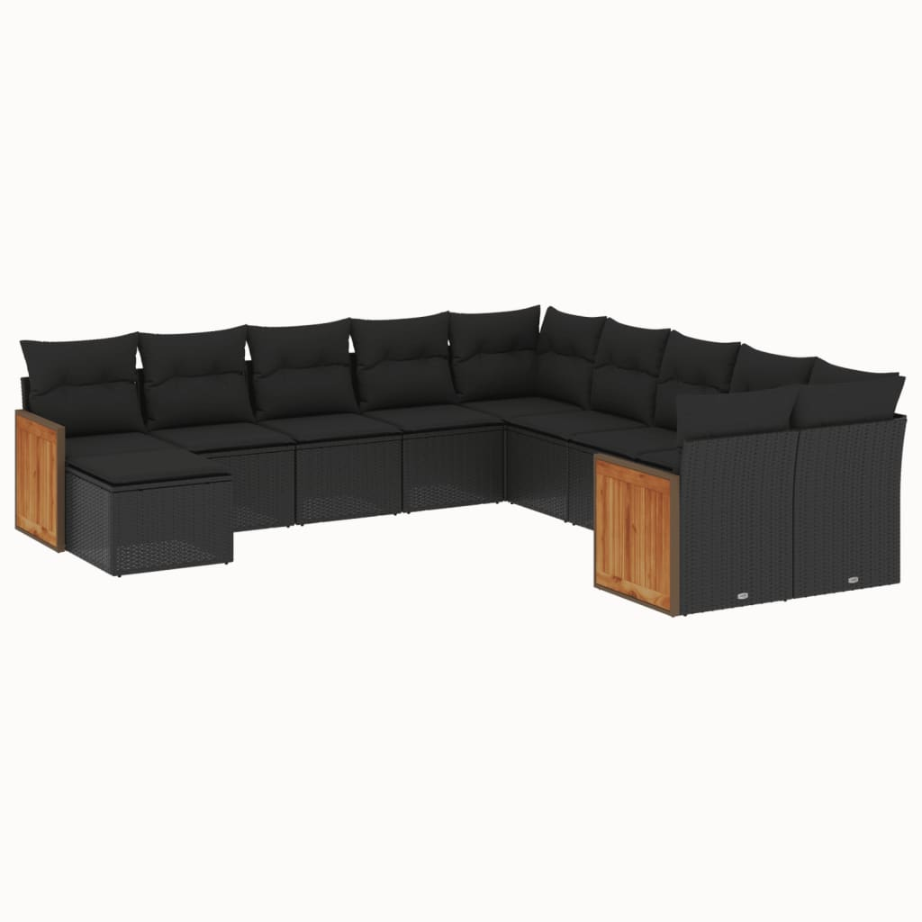 11 részes fekete polyrattan kerti ülőgarnitúra párnákkal (3228246)