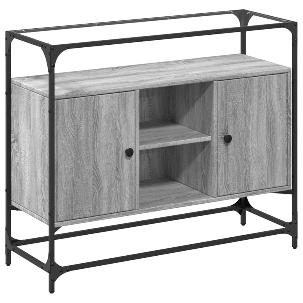 szürke sonoma szerelt fa tálalószekrény üveglappal 98x35x81 cm (846072)