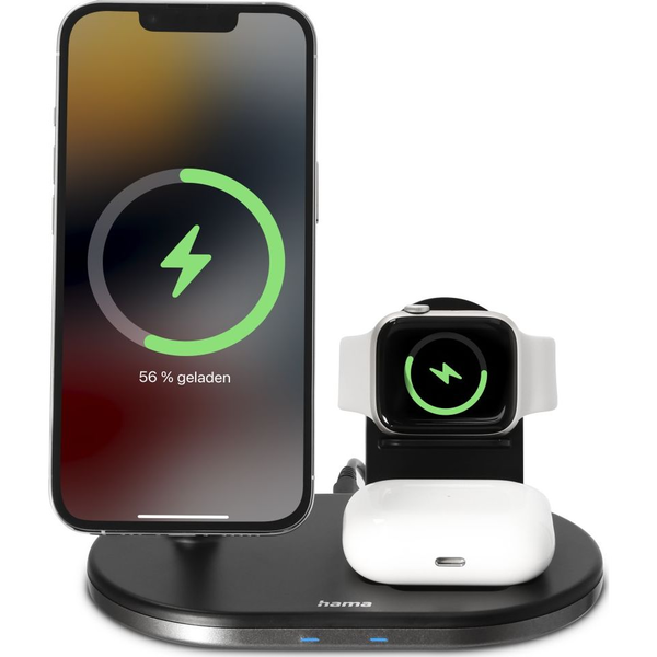 Hama MagCharge Multi Слушалки, Смартфон, Ръчен часовник Черен Променлив ток (AC) Безжично зареждане Бързо зареждане На закрито
