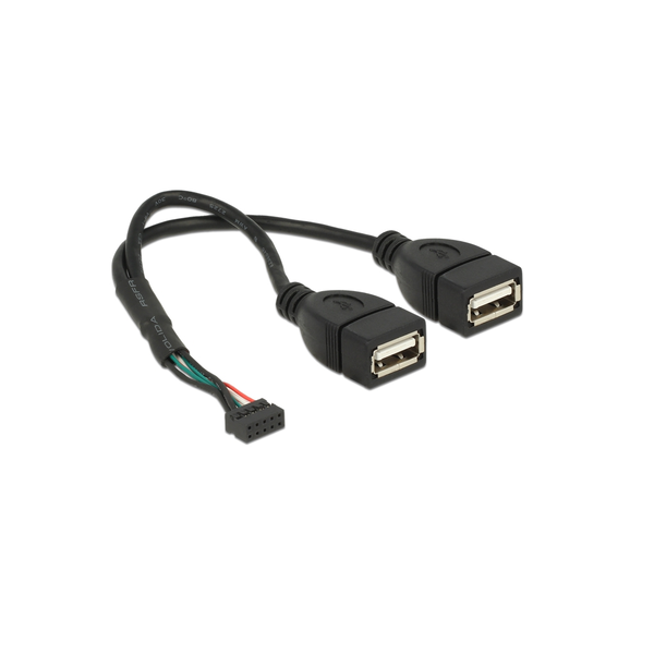 DeLOCK 10Pin anya - 2x USB-A 2.0 anya Összekötő kábel 0.2m - Fekete