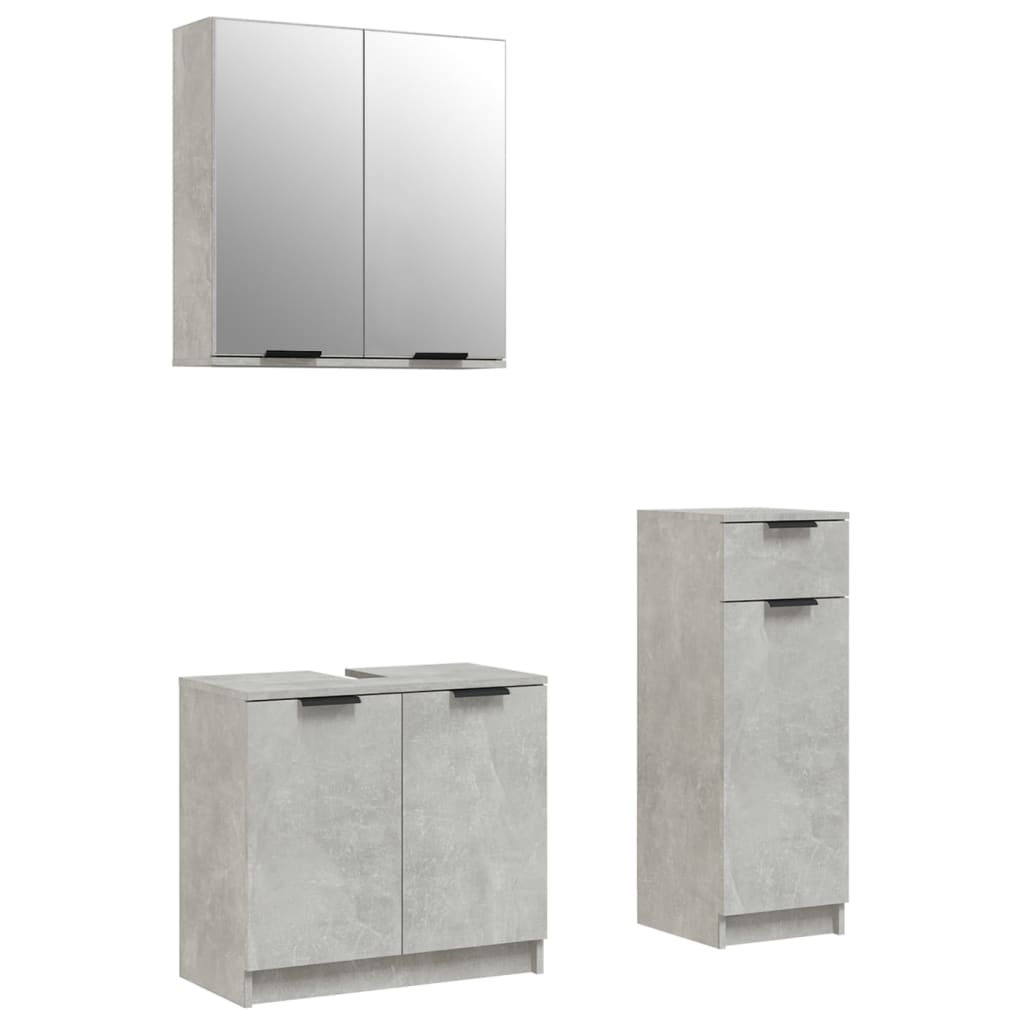 3 részes betonszürke szerelt fa fürdőszobaszekrény-szett (3115871)