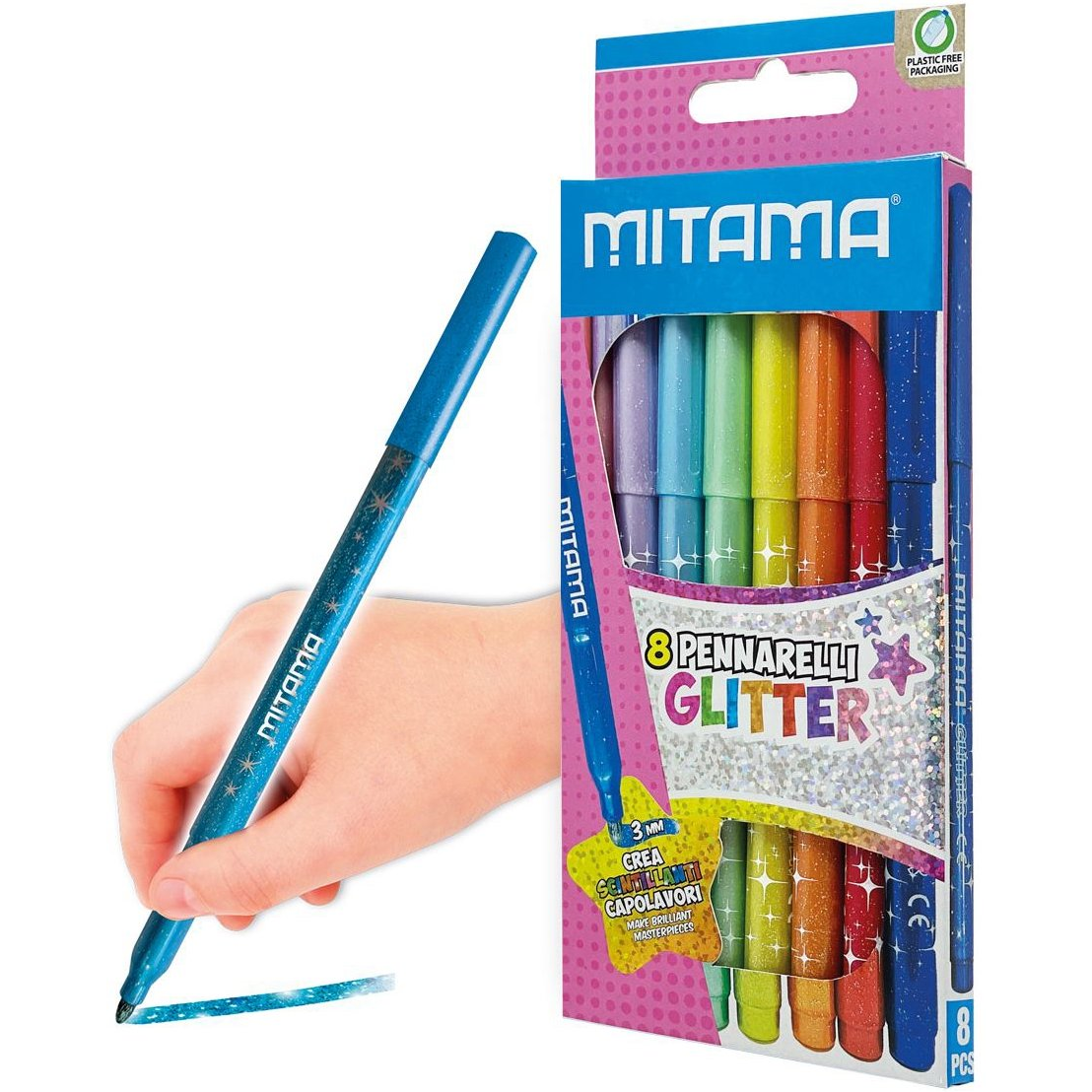 MITAMA se třpytkami, 3 mm, trojhranné - sada 8 barev (62509)