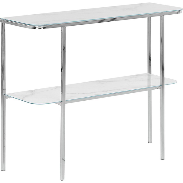 Consola De Vidrio Templado Metal Blanco Plateado 100 X 33 Cm Efecto Mármol Glamour Moderno Sala De Estar Dormitorio Calvert - Blanco