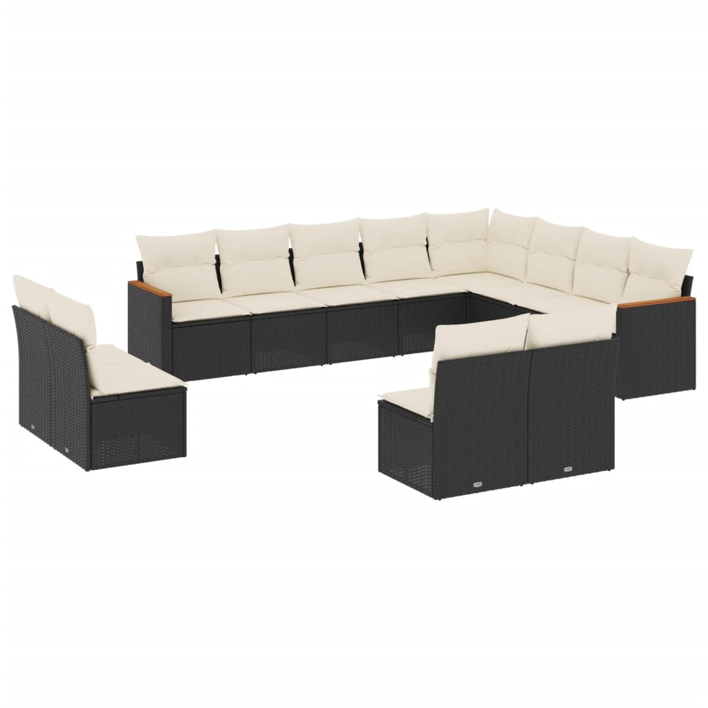12 részes fekete polyrattan kerti ülőgarnitúra párnákkal (3258871)