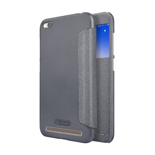 NILLKIN SPARKLE műanyag telefonvédő (mikroszálas bőr hatású FLIP, oldalra nyíló, S-View Cover) FEKETE [Xiaomi Redmi 5A]