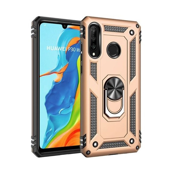 Xiaomi Redmi 8A, Пластмасов заден капак, средна устойчивост на удар, силиконова вътрешна част, пръстен за държач за телефон, Defender, златен (85932)