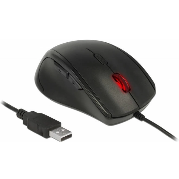 DELOCK Ergonomische optische 5-Tasten USB Maus - Linkshänder