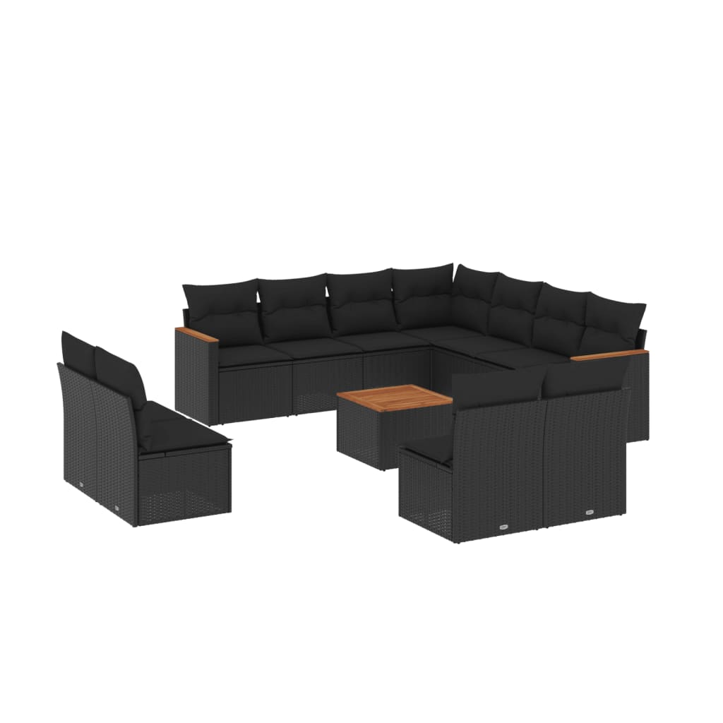 12 részes fekete polyrattan kerti ülőgarnitúra párnákkal (3258492)