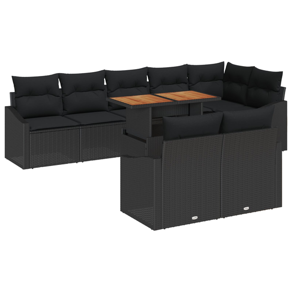 Set de canapea pentru grădină Set de 9 Negru și marron