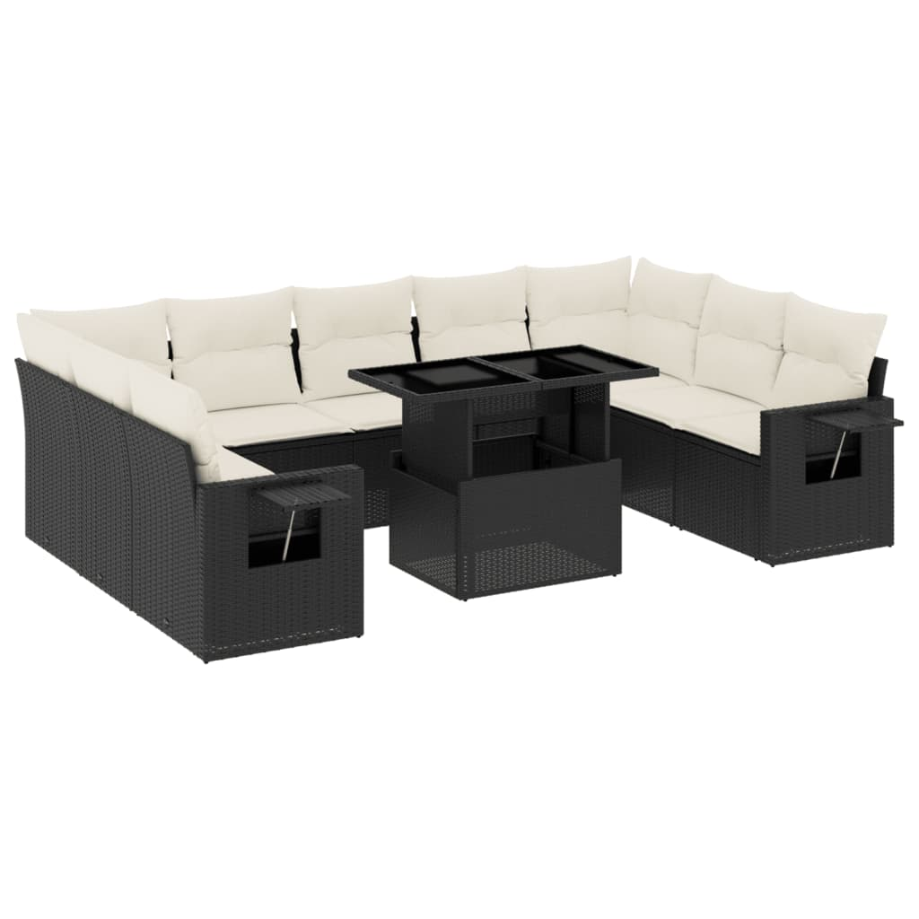 10 részes fekete polyrattan kerti ülőgarnitúra párnákkal (3268106)