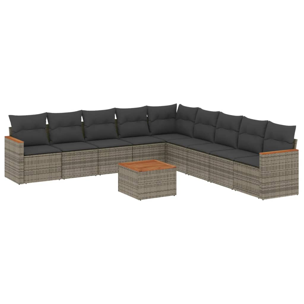 10 részes szürke polyrattan kerti ülőgarnitúra párnákkal (3258469)
