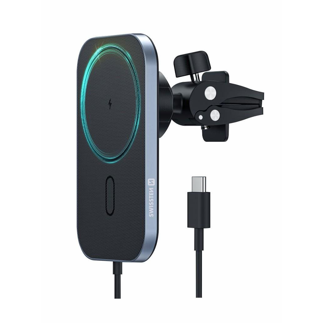 Swissten Mágneses autós tartó vezeték nélküli töltéssel 15 W (MagSafe Compatible) (65010609)