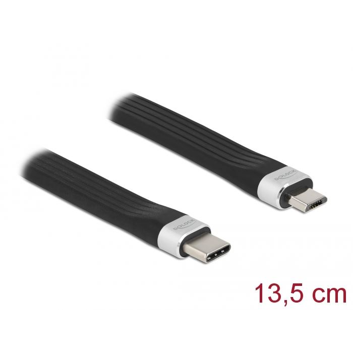 Delock 86793 USB Type-C - USB Micro-B lapos kábel 13,5cm fekete (Delock86793)