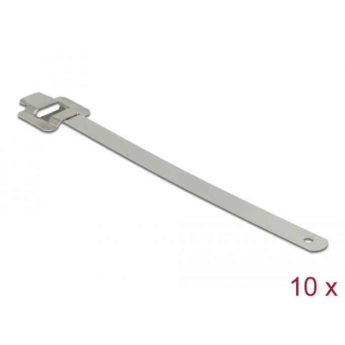 Delock rozsdamentes acél, újrahasználható kábelkötegelő összekötő kampóval 10db (18763) (delock18763)