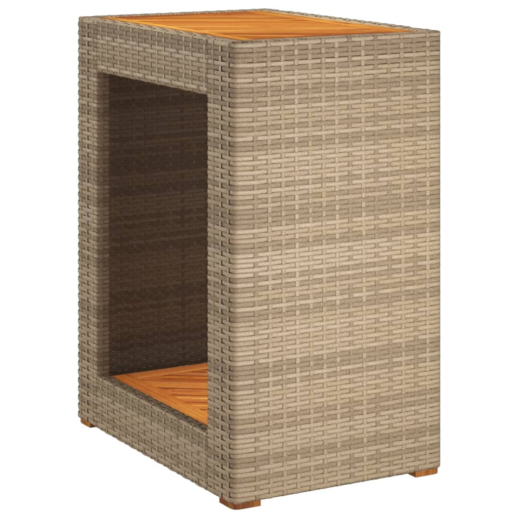 bézs polyrattan kerti kisasztal fa asztallappal 60x40x75 cm (366305)