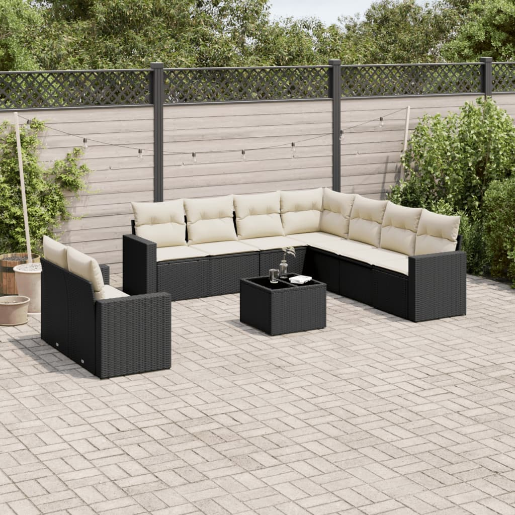 10 részes fekete polyrattan kerti ülőgarnitúra párnákkal (3219146)