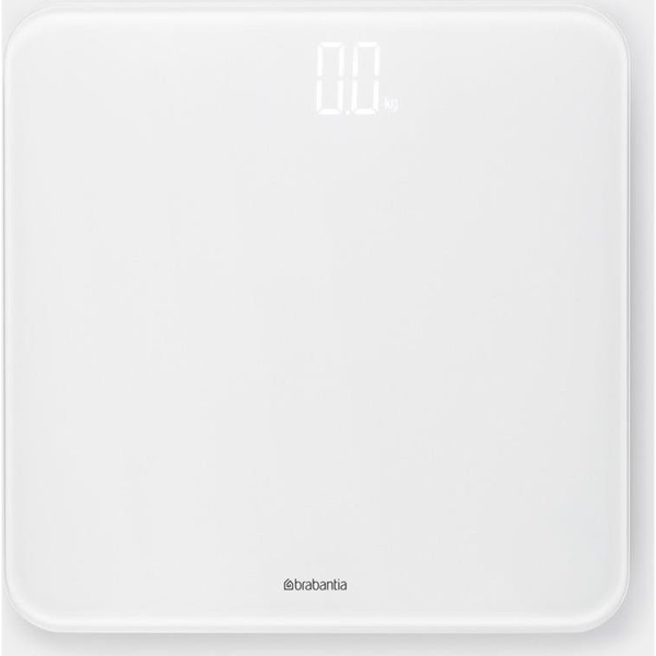BRABANTIA ReNew digitális fürdőszobai mérleg 180kg/01kg LED kijelzővel 4db AAA elemes műanyag test üveg fedlap fehér - 280146