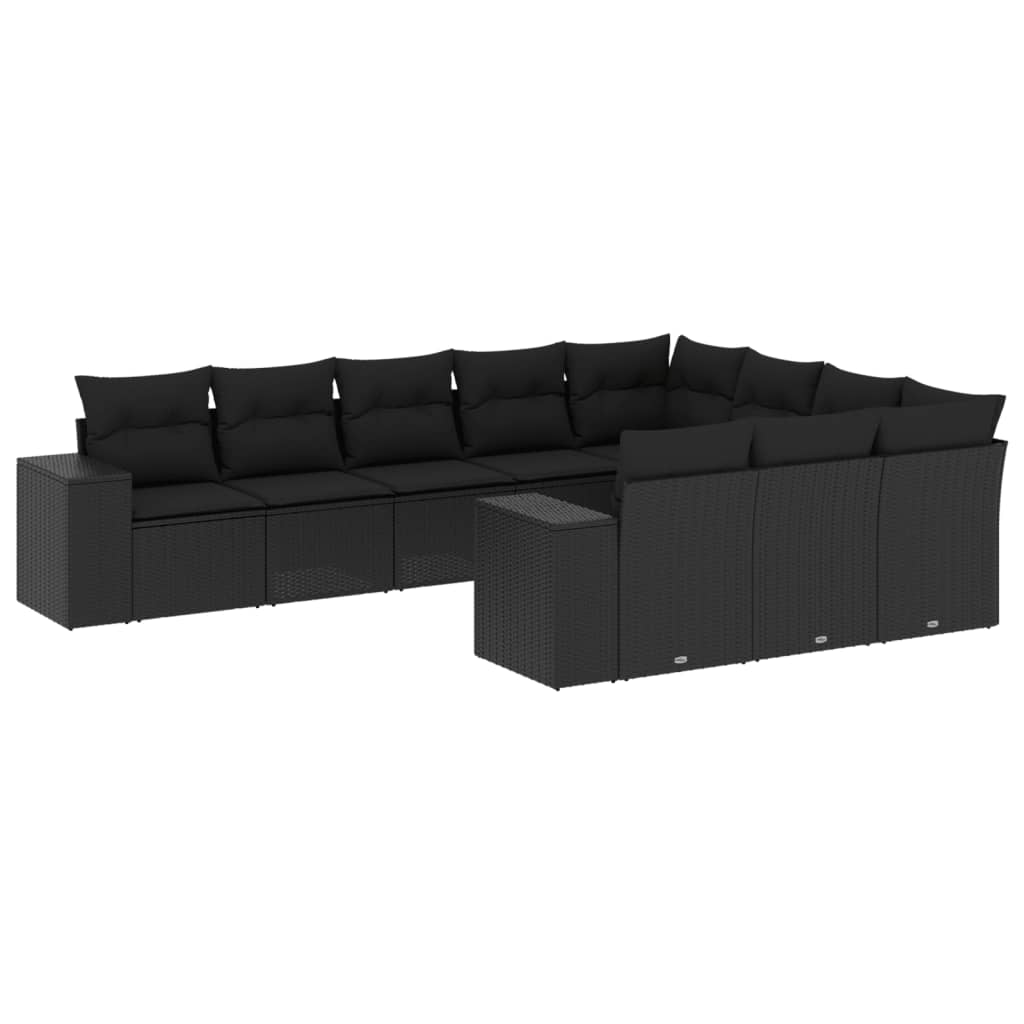 10 részes fekete polyrattan kerti ülőgarnitúra párnákkal (3223084)