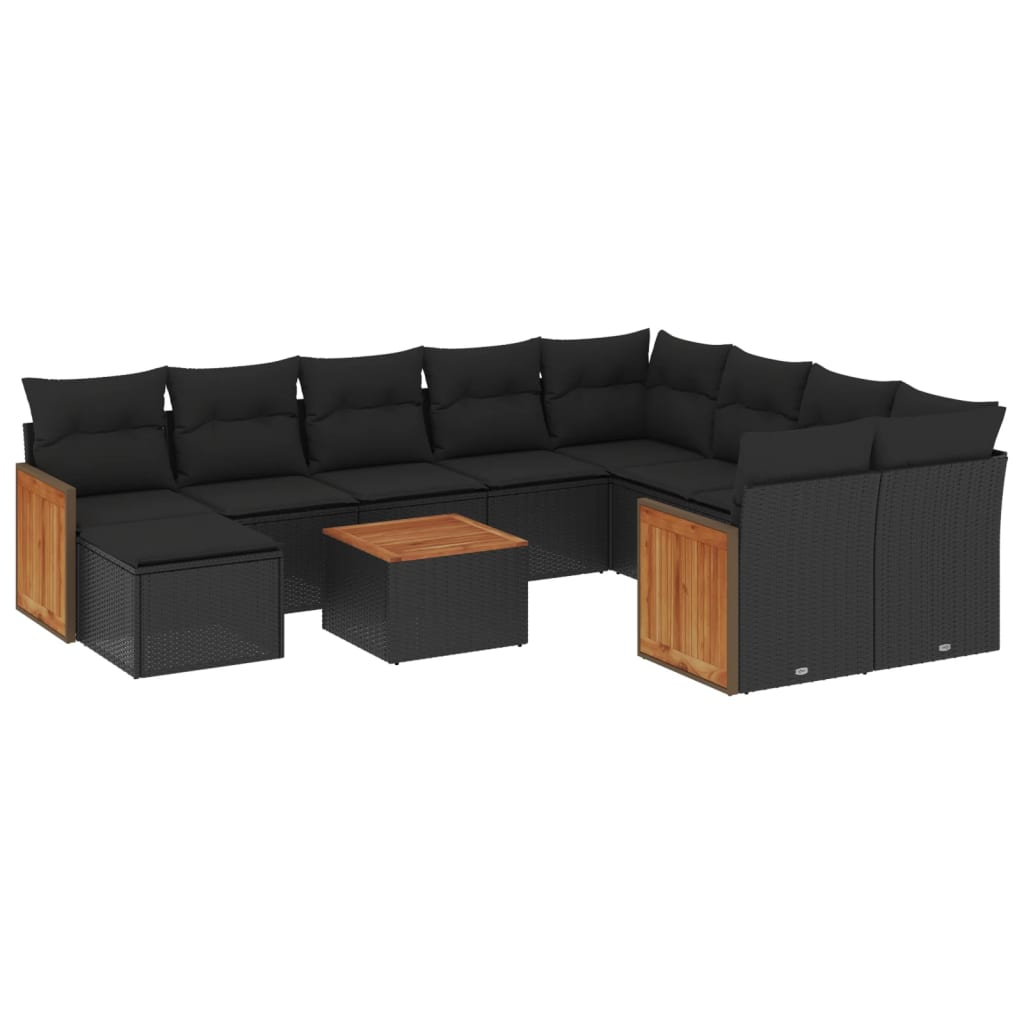 11 részes fekete polyrattan kerti ülőgarnitúra párnákkal (3228239)