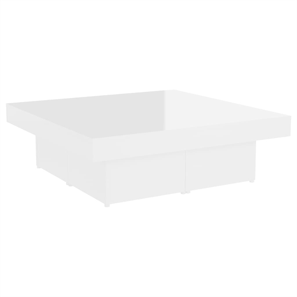 magasfényű fehér forgácslap dohányzóasztal 90 x 90 x 28 cm (806918)