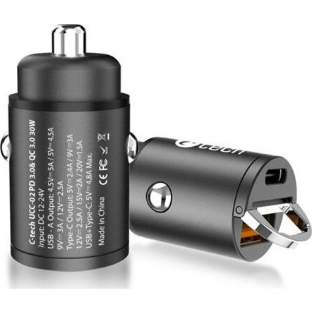 C-TECH UCC-02 Autós töltő 30W fekete