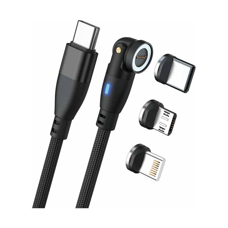 RealPower 439615 USB-C apa - USB-C/Lightning/USB-B apa 2.0 Adat és töltő kábel - Fekete (1m) (439615)