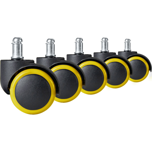 Székgörgő készlet, Sofotel, 5 db, fekete-sárga, gumírozott felület, dupla görgők, padlókímélő, csendes, univerzális