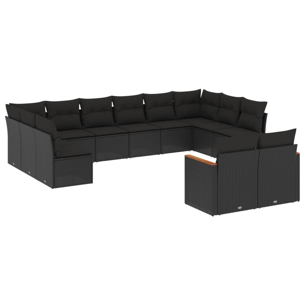 12 részes fekete polyrattan kerti ülőgarnitúra párnákkal (3226440)