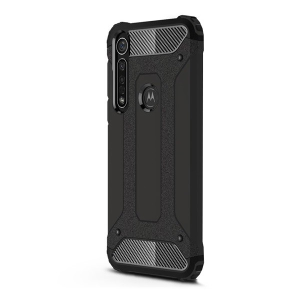 Motorola Moto G8 Plus, Műanyag hátlap védőtok, Defender, fémhatású, fekete (G92841)