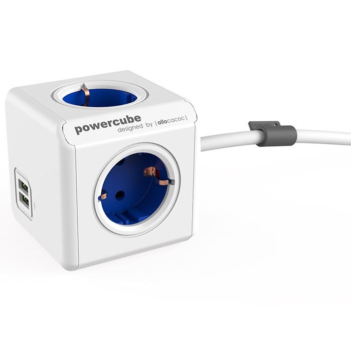 Allocacoc PowerCube Extended USB hálózati elosztó 1.5m fehér-kék (1402BL/DEEUPC) (1402BL/DEEUPC)
