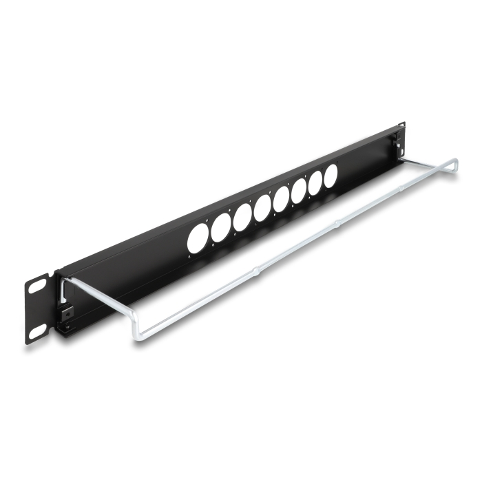 Delock 19 D-típusú patch panel húzásmentesítéssel és 8 porttal középen 1U fekete (67060) (67060)